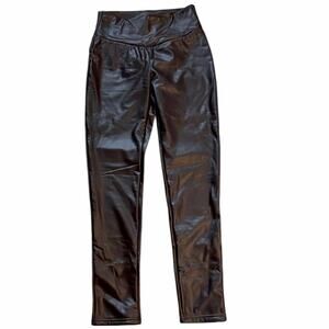 Brown Faux Leather Leggings High Waisted Stretch Pants, Chic Streetwear